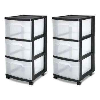 3 Drawer Cart Plastic, Black, Set of 2 Organizer Drawer Plastic Drawer for Clothes Drawer Cabinet Storage Storage Drawers 1