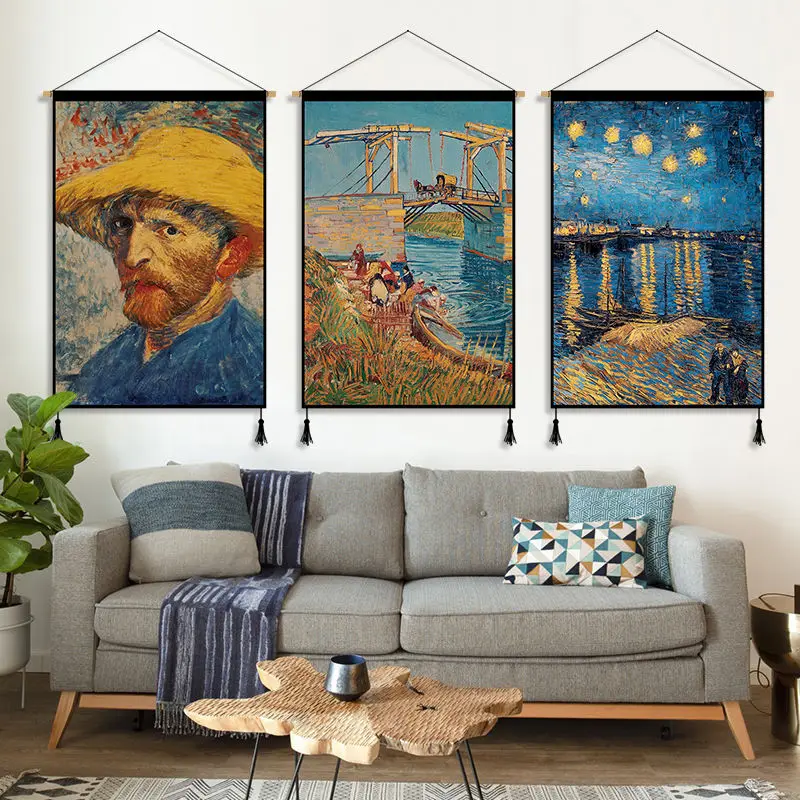

Van Gogh Scroll Wall Paintings Modern Living Room Bedroom Decor Aesthetic Poster Wall Art Hanging Decoration Tapestry