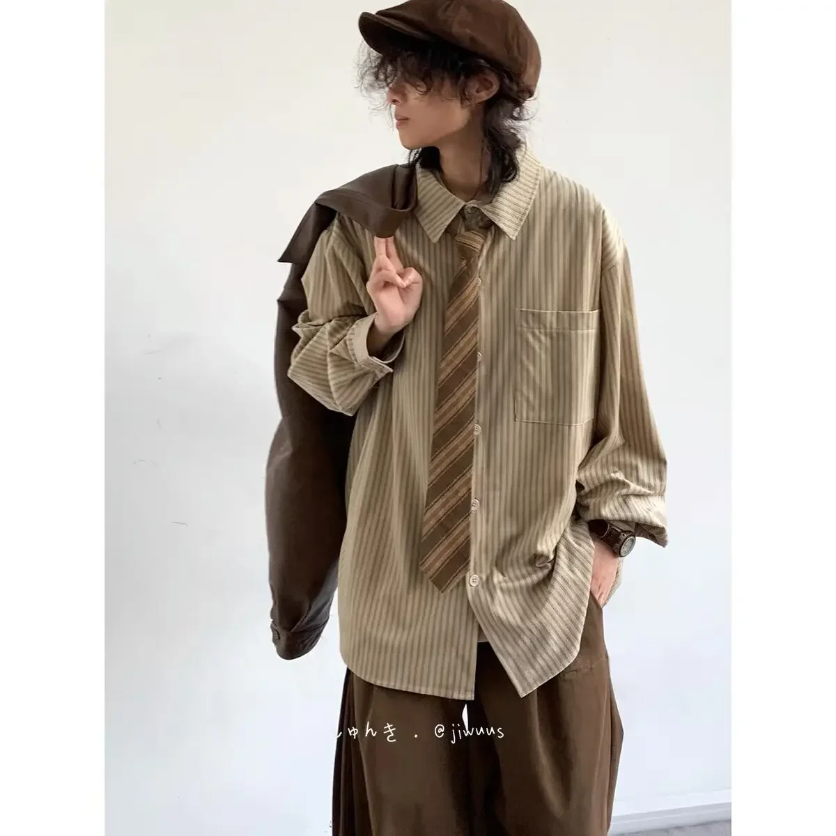 Новая весенняя японская винтажная полосатая рубашка для мужчин и женщин в стиле