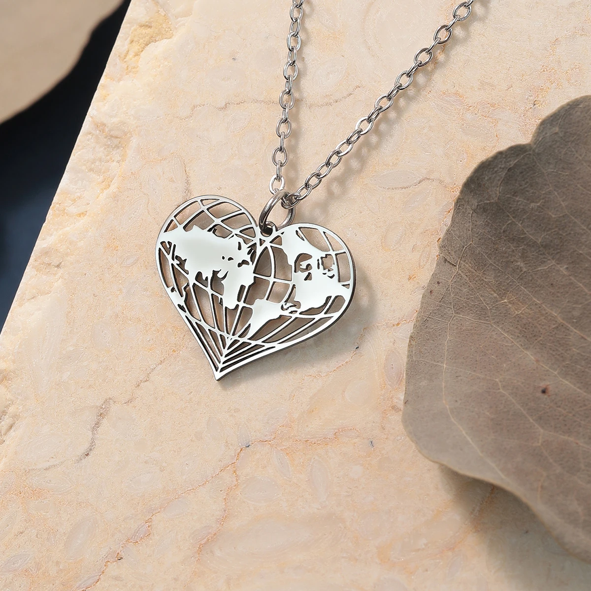 Todorova Origami Earth Necklace World Map Pendant Men Women Stainless Steel Jewelry Birthday Gift