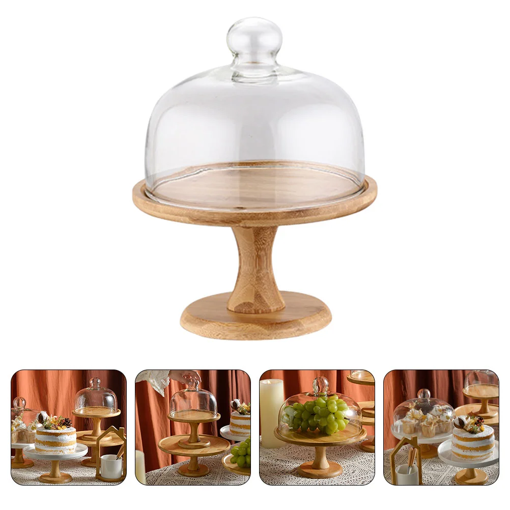 

Cake Dome Cover Stand Dessert Display Platefoodtray Cupcake Lid Serving Mini Platter Server Cheese Cloche Clear Footed Wooden