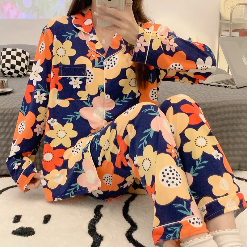 CAIYIER 2022 Pink Leopard Grain Nightwear Turn Down Collar Leisure Sleepwear Autumn Winter Korean Soft Cardigan Suit Homewear