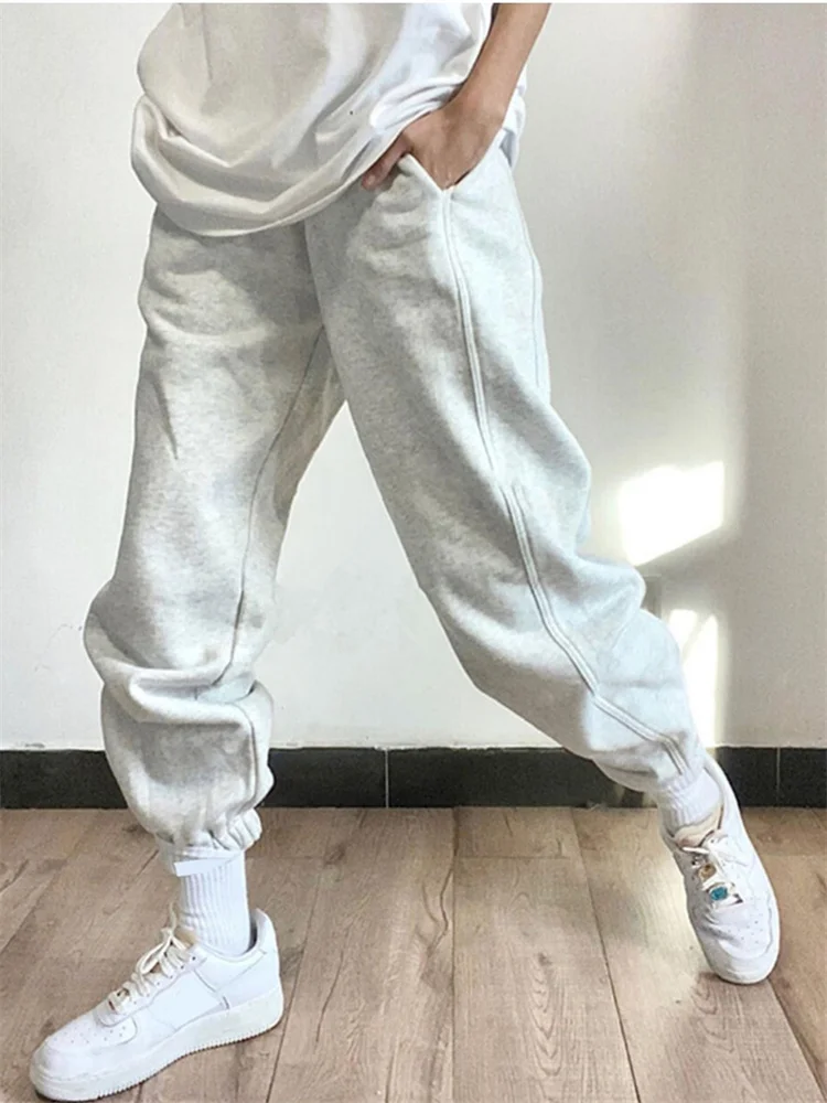 

QWEEK Y2K Korean Fashion Gray Joggers Sweatpants Women Hip Hop Streetwear Wide Leg Sports Pants Oversized Kpop Jogging Trousers
