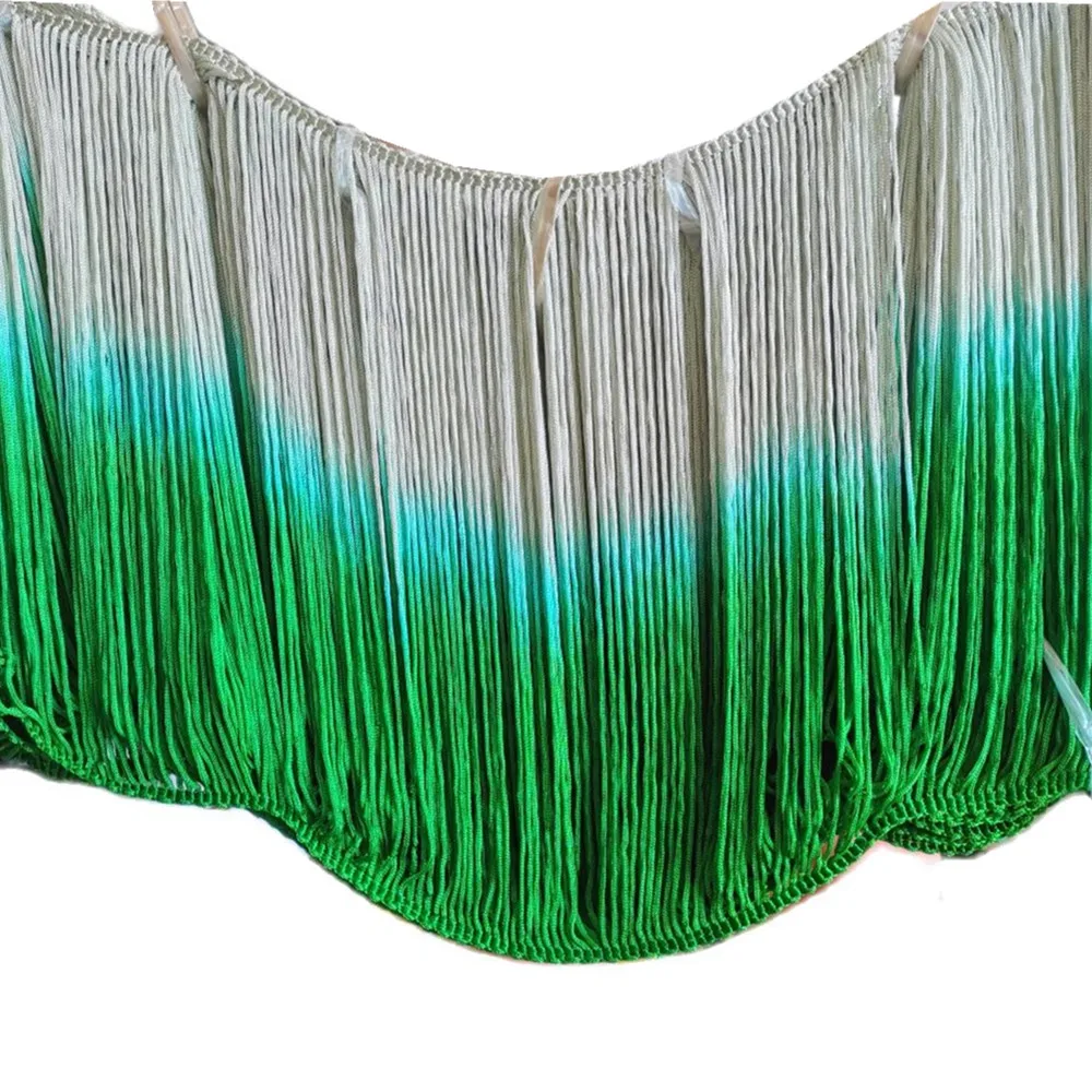 

10 Yds Dip Dye Ombre Fringe Tassel Soft Rayon Latin Macrame Dance Dress Trimming Samba Skirt Tassel Green 30cm