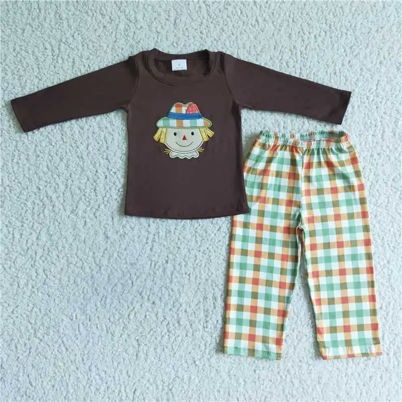 

BLP0012 Kids Clothing Boys Long Sleeve Top With Pants Cartoon Pajamas Milk Silk