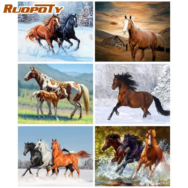 

RUOPOTY 5D Diamond Embroidery horse Cross Stitch Full Square Mosaic Animals Picture Of Rhinestones Crafts Kit Diamond Art