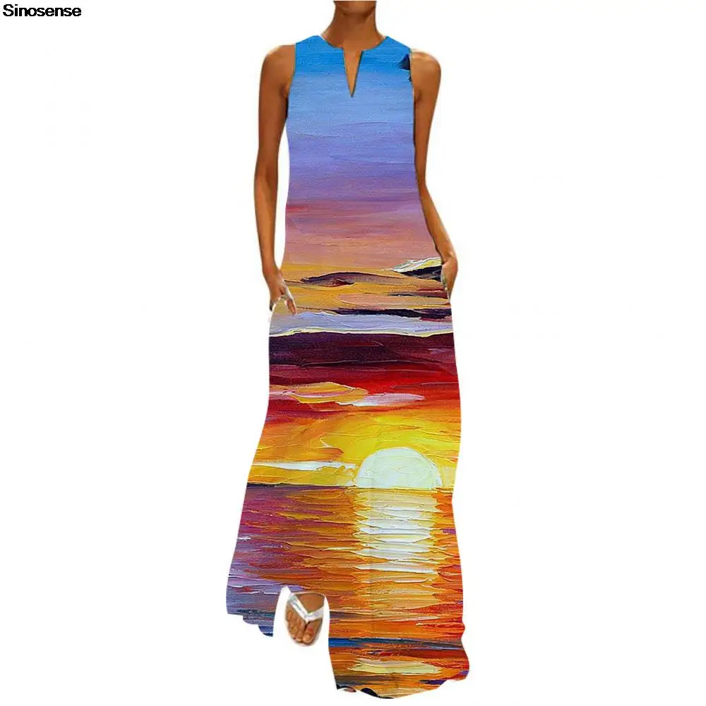 

Sexy Sleeveless Beach Dress Women Printed Vintage Summer Boho Holiday Vocation A Line Loose Dress Elegant Long Party Maxi Dress