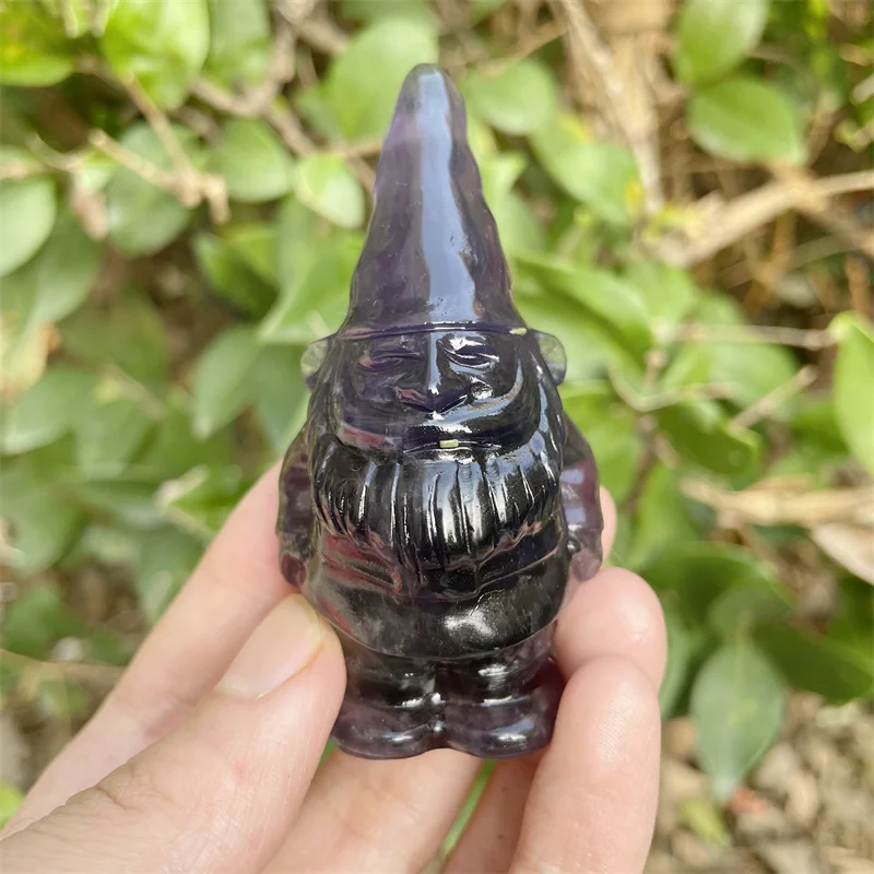

7.8cm Natural Purple Fluorite Crystal Santa Claus Hand Carved Crafts Christmas New Year Ornament Home Decoration 1pcs