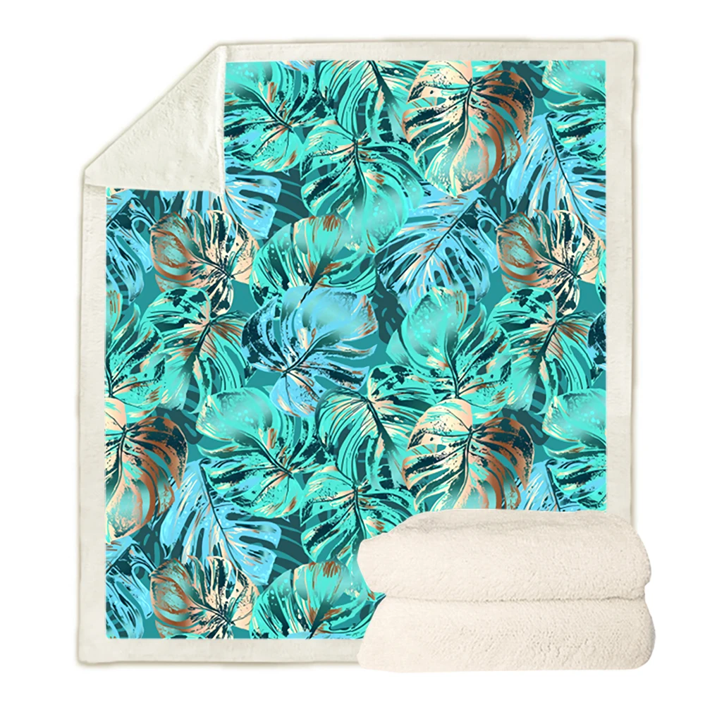 

CLOOCL Fashion Blankets Hawaiian Tropical Plants 3D Printed Throw Blankets Double Layer Quilt Nap Air Conditioner Quilts