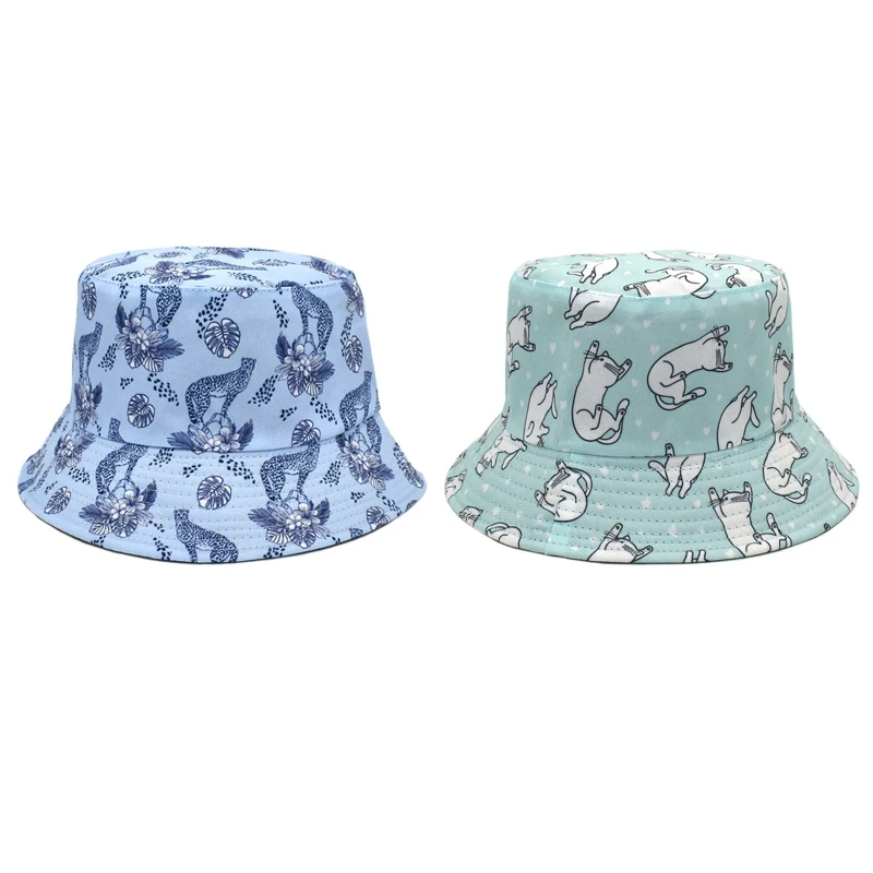 

Trendy Double-sided Fisherman Hat Niche Animal Pattern Basin Hat Bucket Cap All-match Outdoor for Vacation Gathering