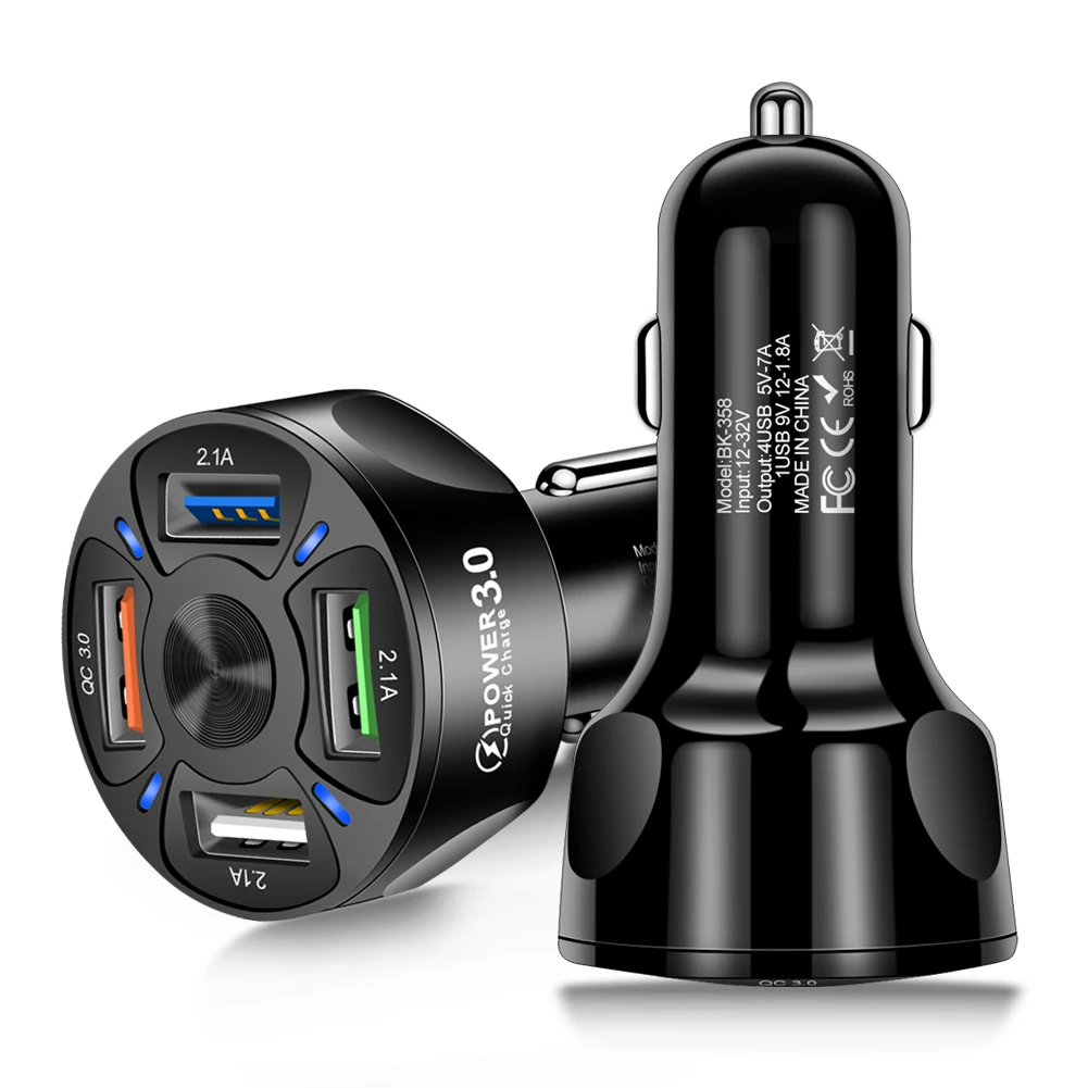Universal Car Charger Lighter Adapter Fast Charging 3 4 5 USB Ports with LED Indicator Light for iPhone Xiaomi Huawei | Автомобили и