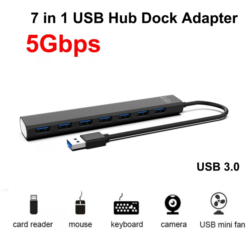 

USB-разветвитель портативный, 5 Гбит/с, 7 портов