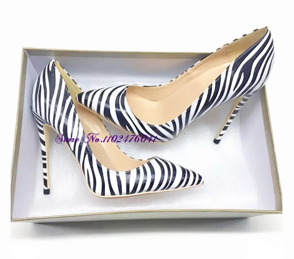 Женские туфли на высоком каблуке с принтом в полоску зебры модельные
