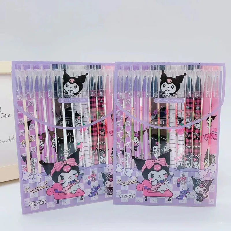 

12Pcs/bag Sanrio Gel Pen Kawaii HelloKittys Kuromi Cinnamoroll Cartoon Cute Signature Pen Office Supplies Stationery Gift 0.5mm