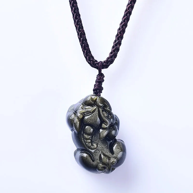 1 шт. натуральный Золотой обсидиан Pi Xiu подвеска ручной работы Животное