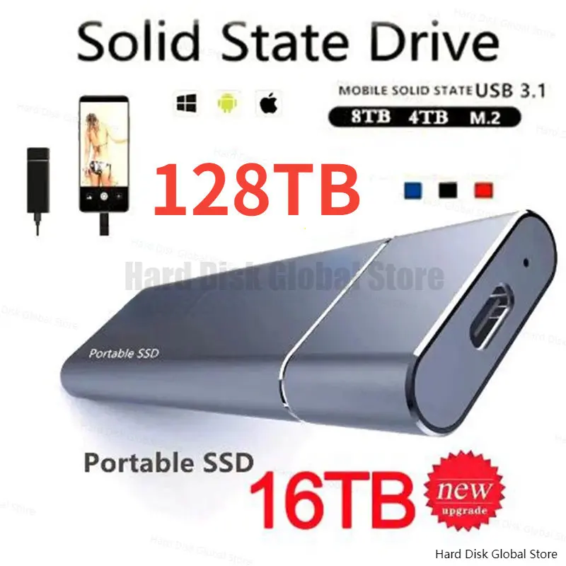 

100% Original 32TB 16TB 128TB SSD 4TB 2TB Portable High-speed External Solid State Hard Drive USB3.0 Interface Mobile Hard Drive