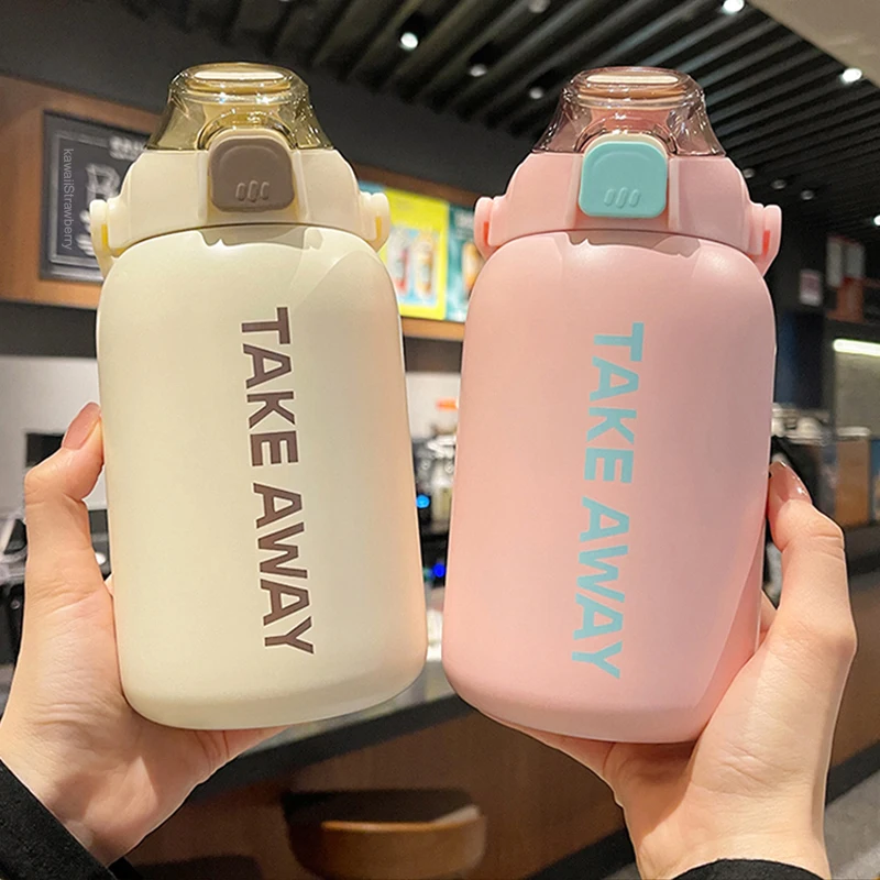 850ml Cute Stainless Steel Thermos Water Bottle Portable Insulated Coffee Tea Beer Tumbler Travel Thermal Cup Hot Cold Drinks