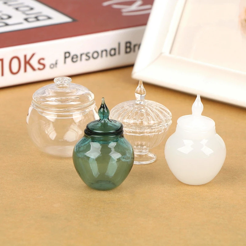 

1:12 Dollhouse Mini Dessert Tank Storage Bottle Glass Candy Jar Kitchen Accessories For Doll House Decor for Pretend Play Toys