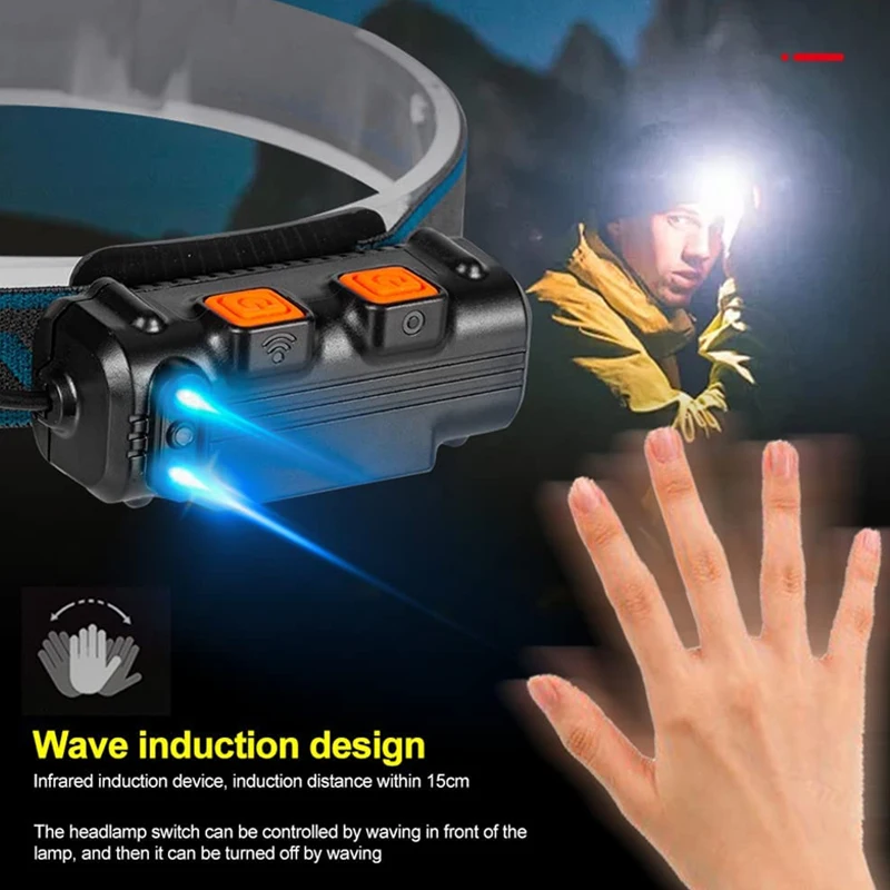 

Rechargeable LED Headlamp Powerful Gesture Sensing XPG+COB Floodlight Headlight Portable Waterproof Outdoor Head Lamp Flashlight