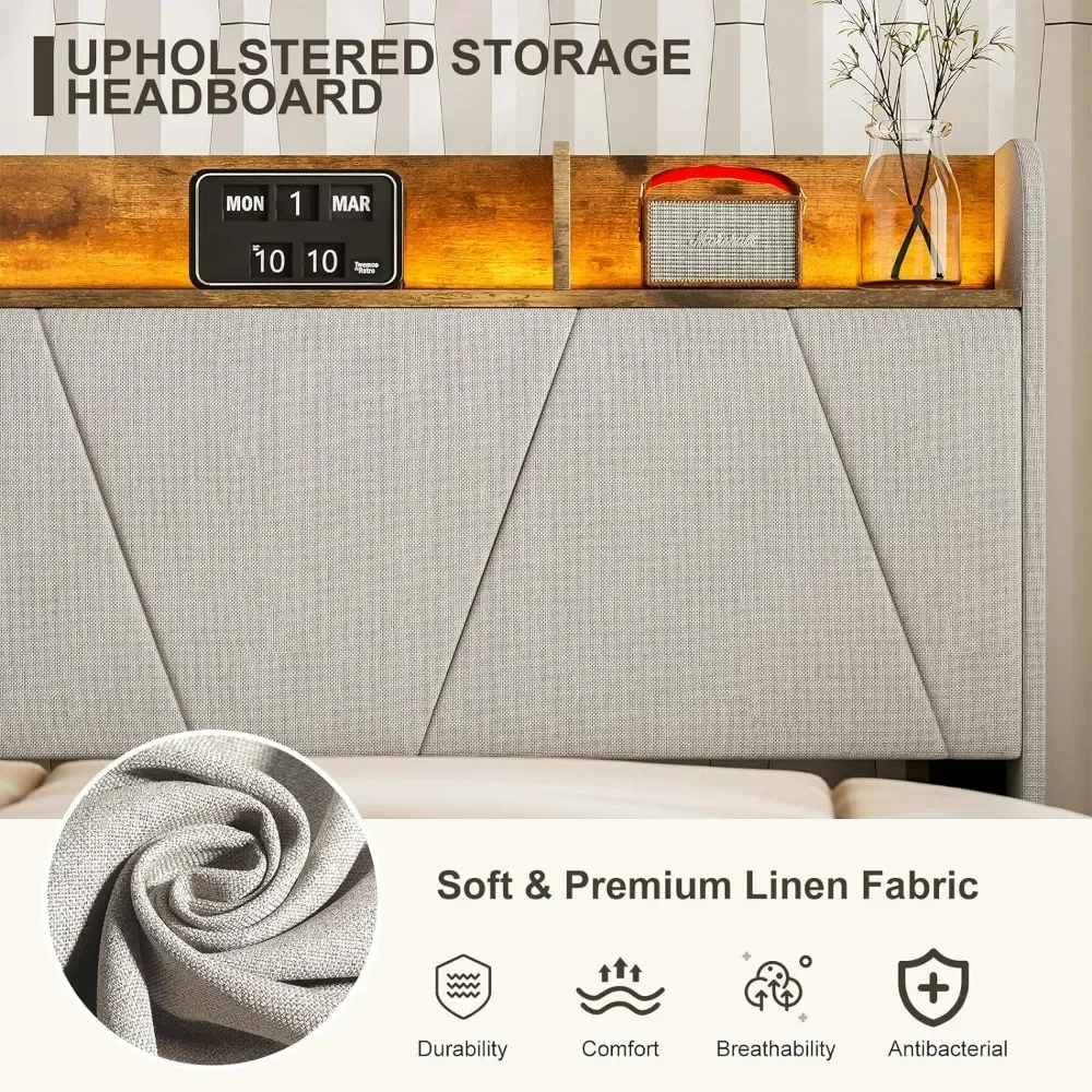 Оправы для кровати California King с зарядной станцией и полкой хранения изголовья