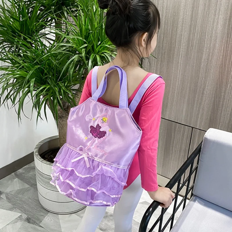 New Children Latin Ballet Dance Backpacks Girls Princess Fashion Bow Lace Dance School Bags Embroidery Drop Shipping New 2023