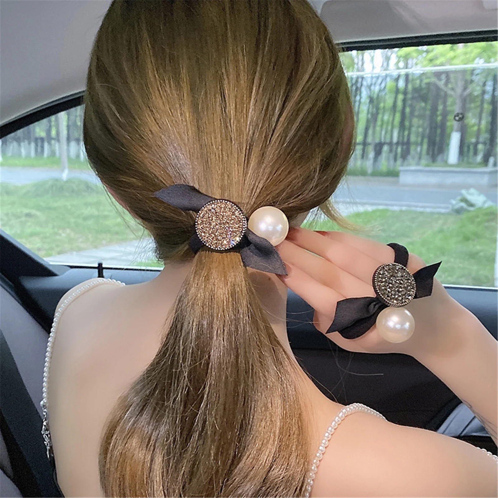 

New Woman Big Pearl Rhinestone Hair Accessories Fashion Hairband For Girls Ponytail Holder Rubber Sweet Cute Scrunchies