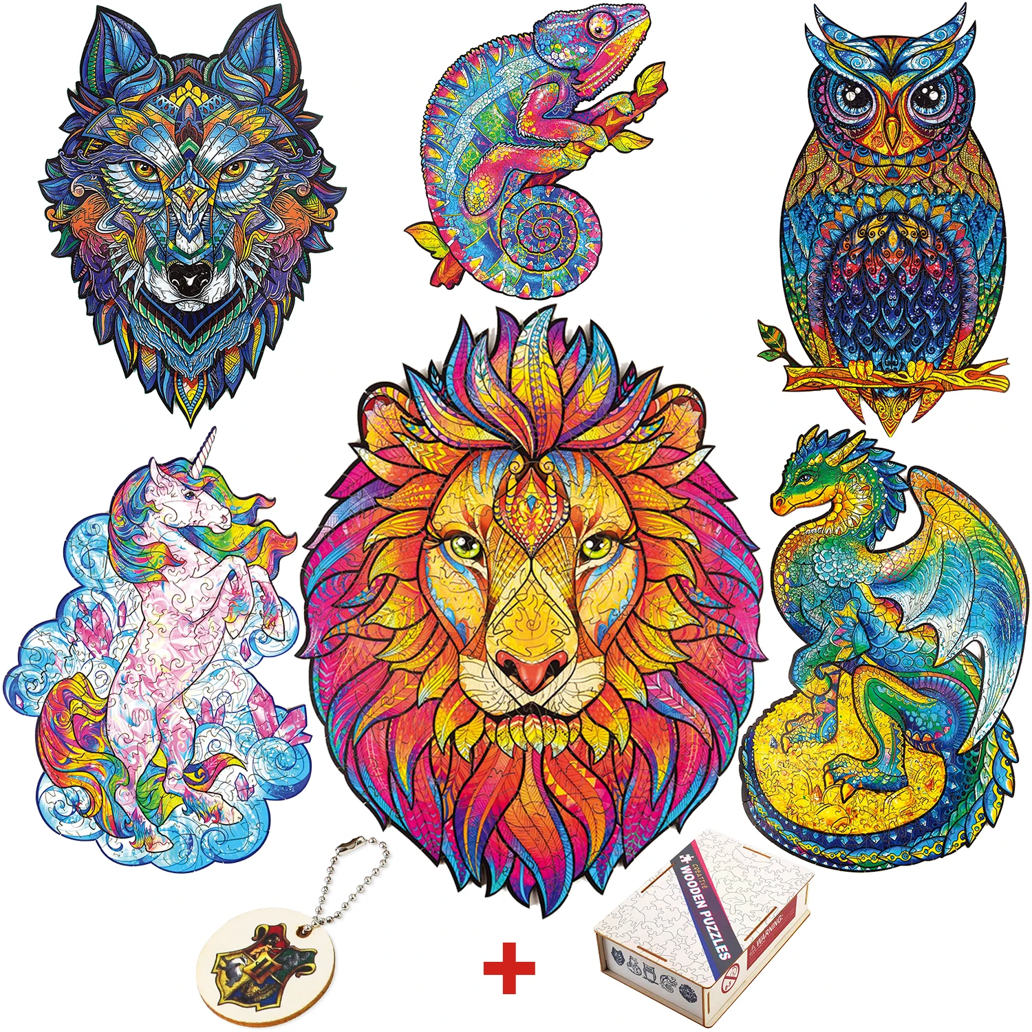 

Изысканные деревянные пазлы-животные, пазлы со звездами, товары элегантной формы, пазл с львом, игры, красочные интеллектуальные игрушки дл...