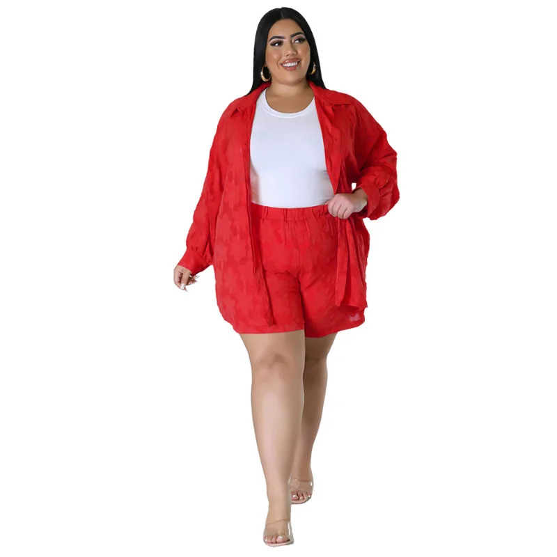 Plus Size Two Piece Sets Women Outfits Chiffon Long Sleeve Coat and Short Suits Summer Sexy Casua 3xl 4xl 5xl 6xl
