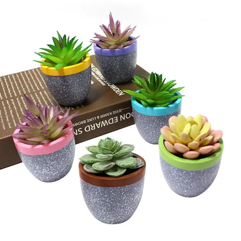 

Home Mini Flower Pot 6 PCS Resin Waterproof Succulent Planter Sun Proof Tiny Plant Pot For Home Office Desktop Decoration