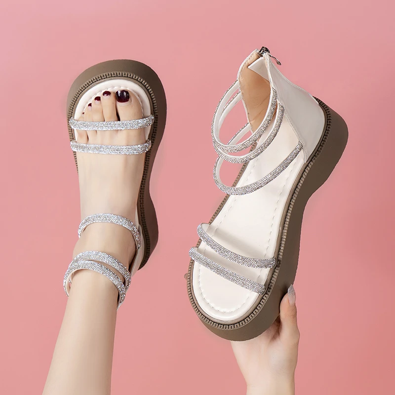 

Sexy Comfortable Open Toe Ladies Wedge Sandal Rhinestones Women's Sandals Summer Bling Platform Cover Heel Female Shoe