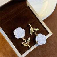 2022 new chic white rose flower ab earrings for female korean style elegant simple pendientes