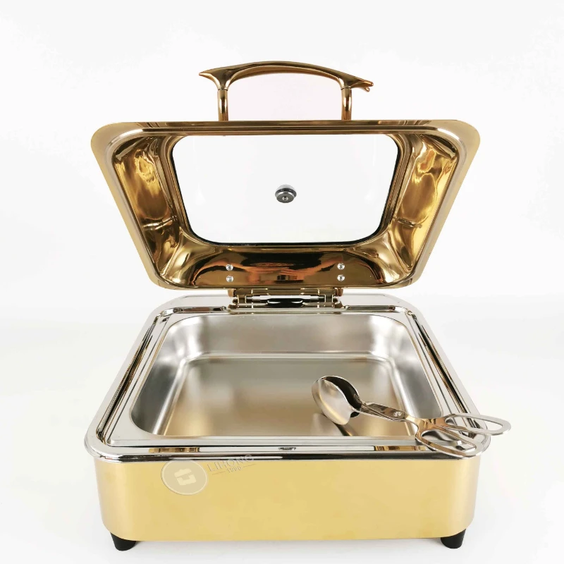 

kitchenware hydraulic golden cheffing dishes , cheffing dishing buffet , glass lid electric chafing dish