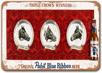 retro metal tin sign 1949 triple crown horse racing winners and pabst beer signs sisoso plaque poster pub wall decor 8x12 inch