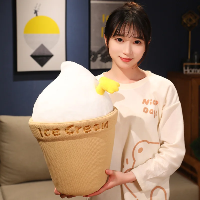 

45cm Creative Duck in Ice Cream Plush Pillow With Blanket Soft Stuffed Cartoon Snack Doll Funny Toys Birthday Gift for Kids Girl