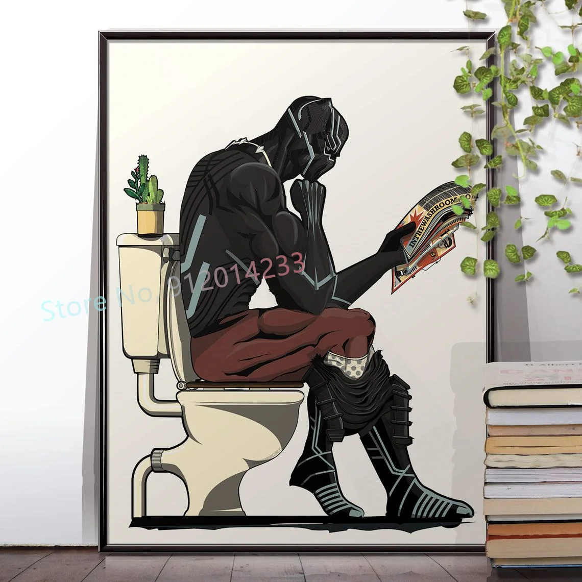 Funny Marvel Posters and Prints Disney Canvas Painting Spiderman Black Panther In The Bath Pictures for Bathroom Decor |