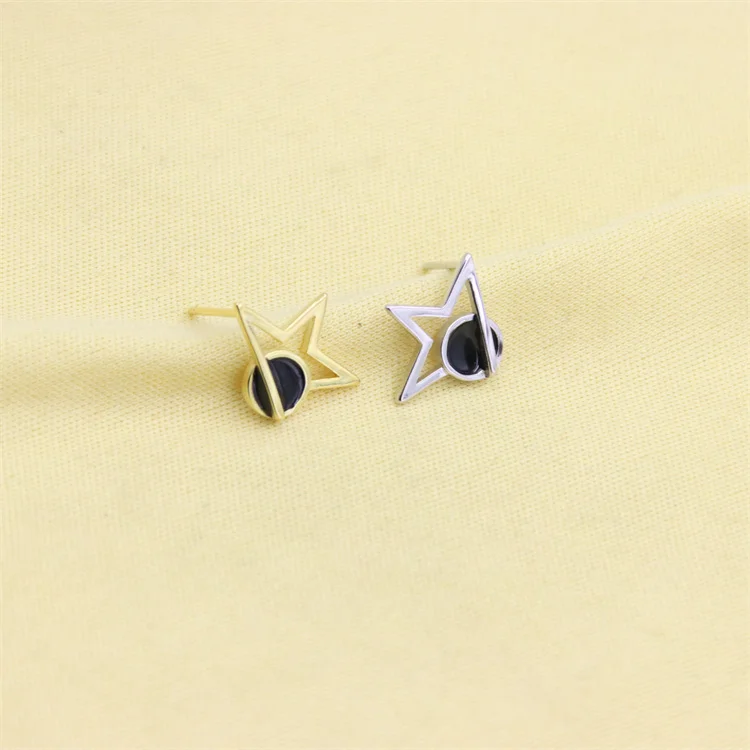 

ZFSILVER Lovely Simple Fashion Real 925 Sterling Silver Korean Black Star Stud Earrings Jewelry For Women Charm Party Gift Girls