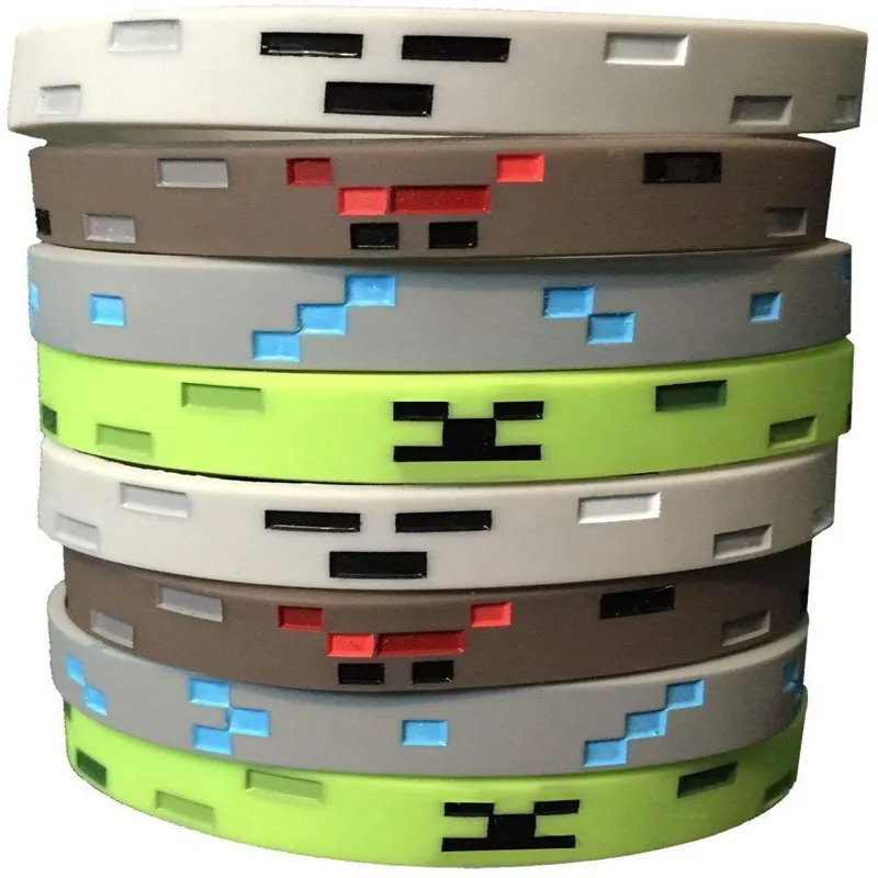 

8pcs Minecraft Mining Pixel Game Anime Wristband Birthday Party Creative Trendy Concave Engraved Silicone Bracelet Gifts