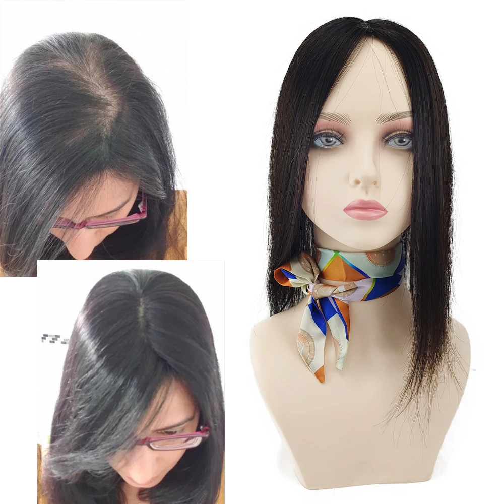 9x14cm Clips In Silk Skin Base Toupee For Women Breathable 100% Remy Virgin Human Hair Topper for Thin Hair Free Part Hairpieces