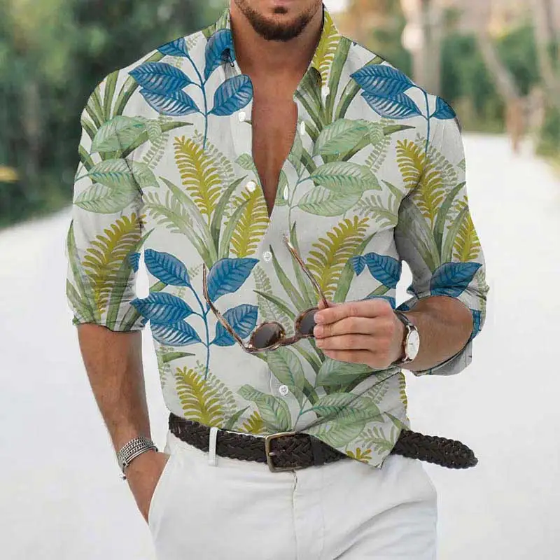 Hot Selling European and American Men's Shirts Casual Long-sleeved Hawaiian 3D Printed Shirts Street Style Men's Clothing