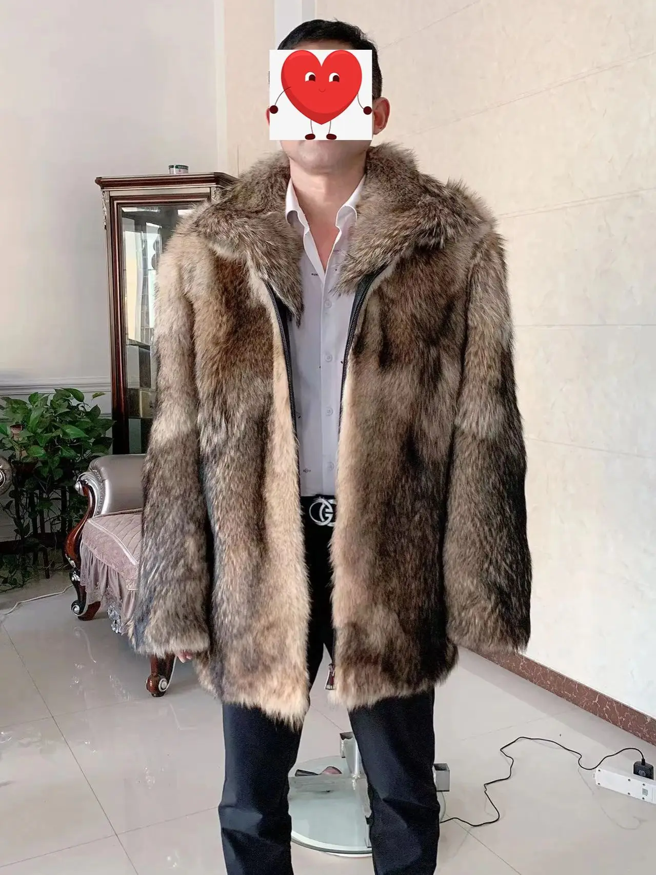 Fangtai Fur 2025 Новая роскошная теплая зимняя мужская полуамериканская шуба из волка, мужская куртка с мехом койота, мужская шуба из натурального волка (art.: 3920cee551ebc) - 3920cee551ebc