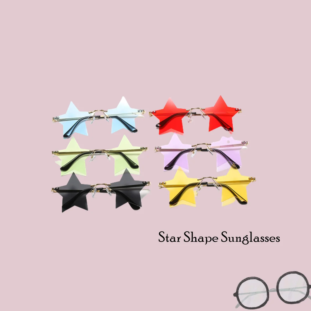 

1pc Novel Star Shape Sun Glasses Funny Pentagram Eyewear Eyeglasses Christmas Decoration Party Glasses Rimless Sunglasses A8269