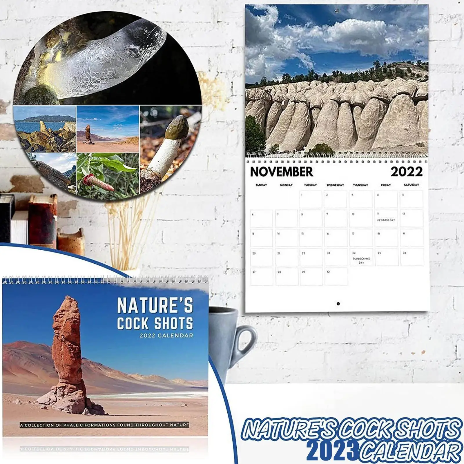 

2023 Calendar Funny Christmas Gift Natural Scenery Home Calendar Shots Supplies Nature's Cock School Calendar Wall Office P3X7