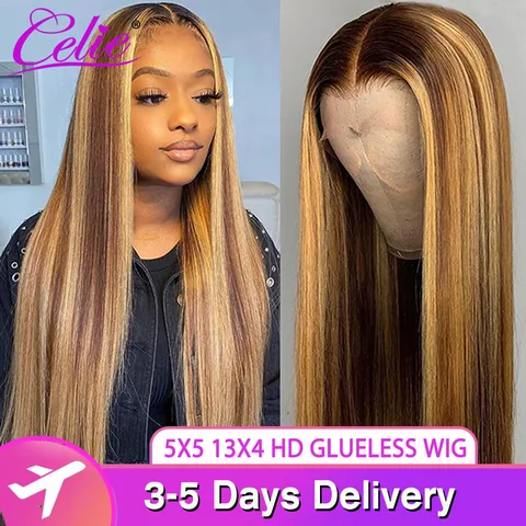 Парик Celie Wear Go, прямой, блестящий парик 5 Х5, парик на сетке, медовый, светлый, HD, на сетке, передний, al парик, без клея, на сетке, передний парик из человеческих волос