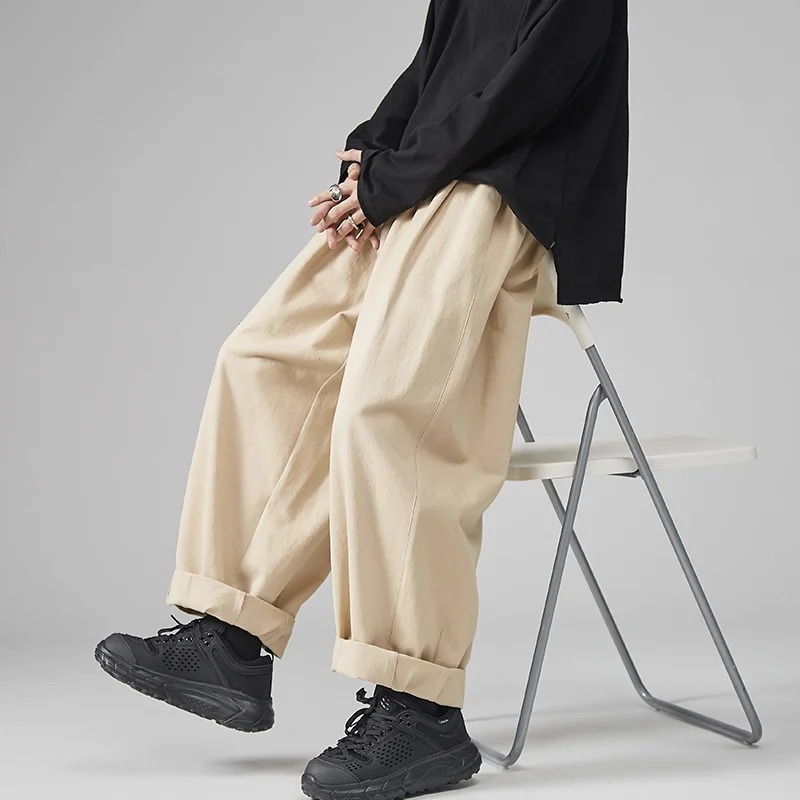 

2023 Men's Casual Wied Leg Pants Oversize Cotton Trousers Solid Color Fashion Men Jogging Pants Korean Streetwear Vintage 5XL