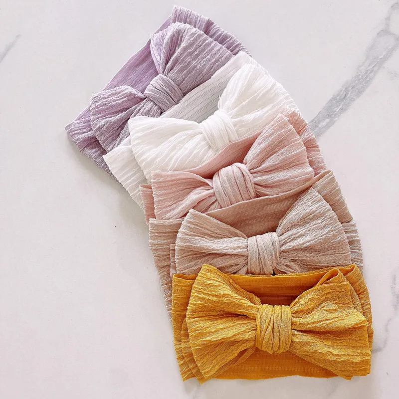 Повязка на голову детская с цветочным принтом большими бантами широкая мягкая