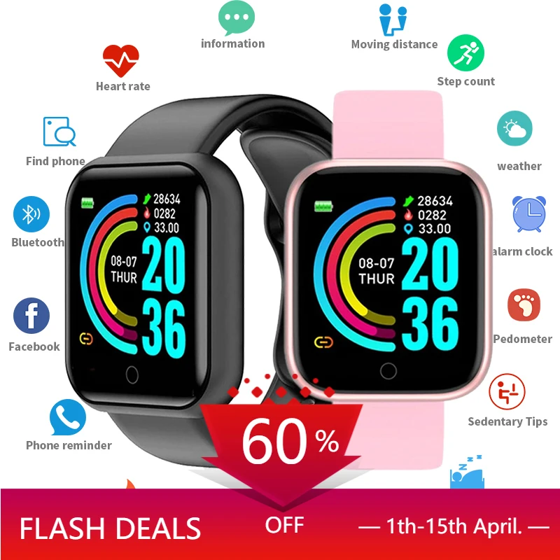 

Y68 Smart Watch D20 Men Fitness Heart Rate Tracker IP67 Women Blood Pressure Monitor Bluetooth Watch For IOS Android Xiaomi Kids