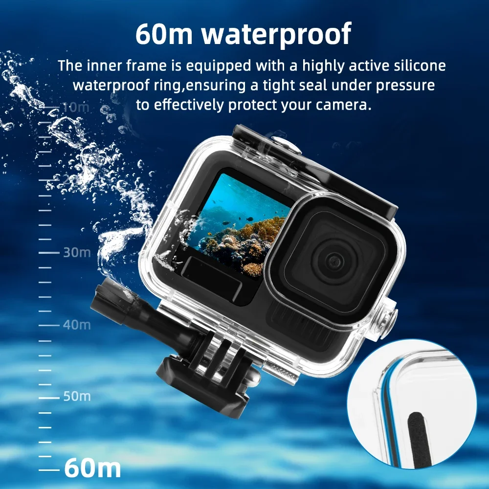 Фото Flymile 60 м водонепроницаемый чехол для камеры Gopro 13, защитный чехол для серфинга/плавания/дания, аксессуары для подводной фотографии №2