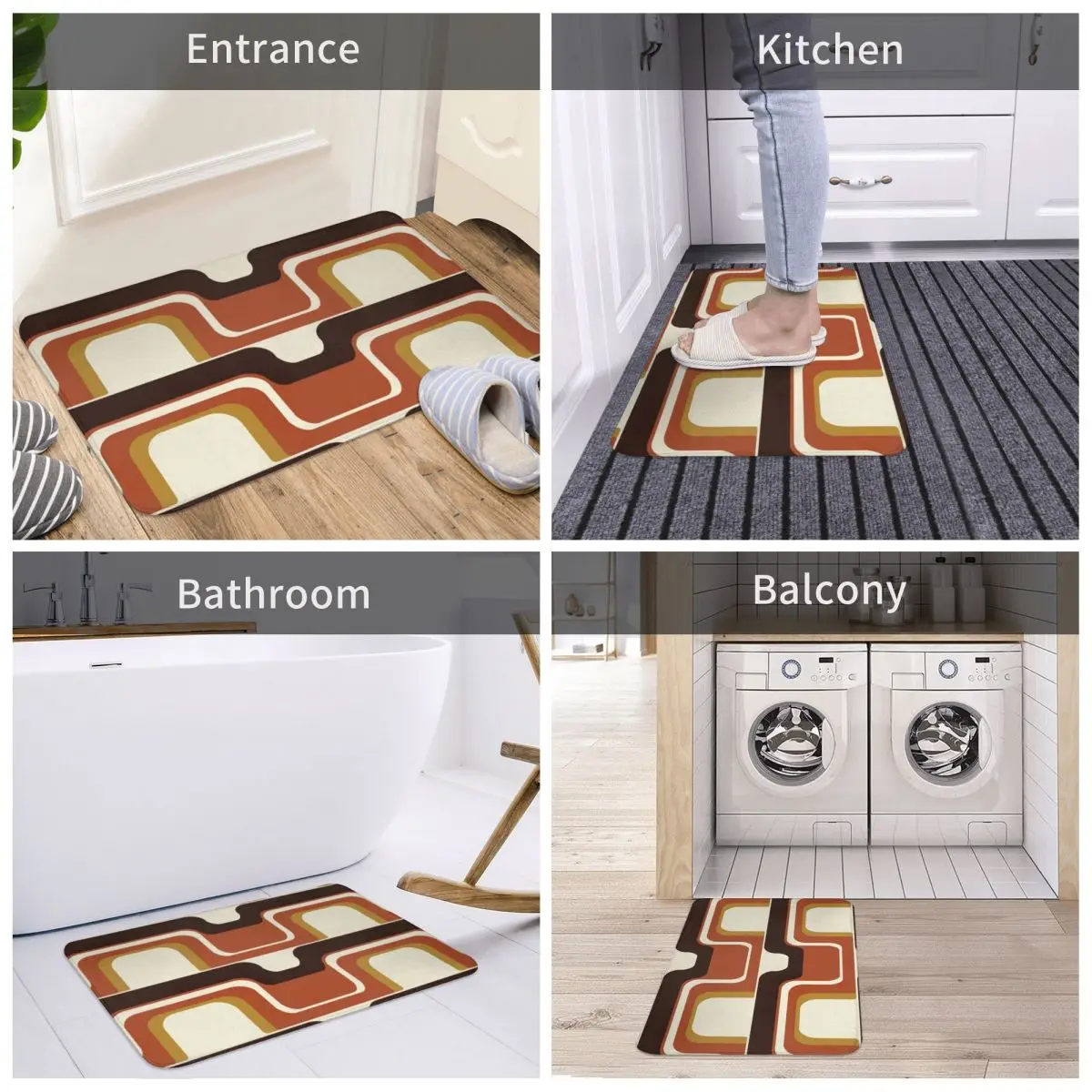 

Mid-Century Modern Meets 1970's Rust Bath Mat Decor 3D Rug Carpet Doormat Non-slip Entrance Living Room Home Kitchen Bedroom