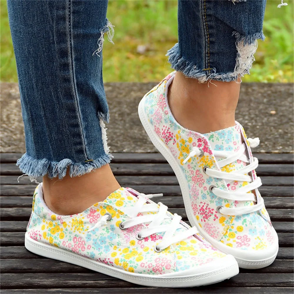 Espadrilles Sneakers Women 2023 Spring Multi Color Lace Up Ladies Casual Canvas Shoes Outdoor 43 Big Size Female Flats Loafers
