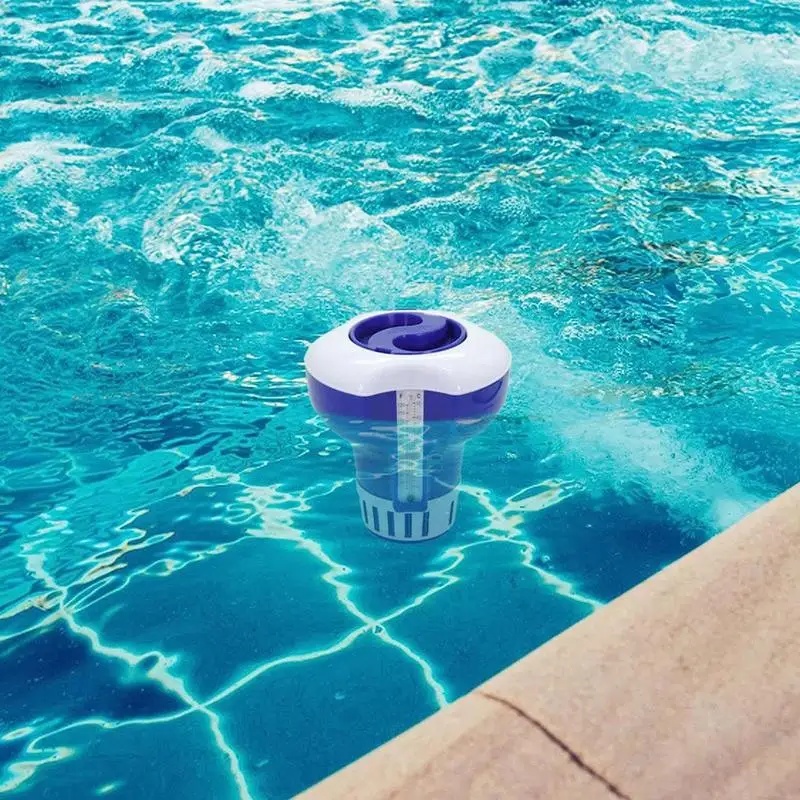 

Pool Chlorine Floater Floating Chlorine Dispenser for Hot Tub PVC Pool Floater with Thermometer Hot Tub Chlorine Dispenser